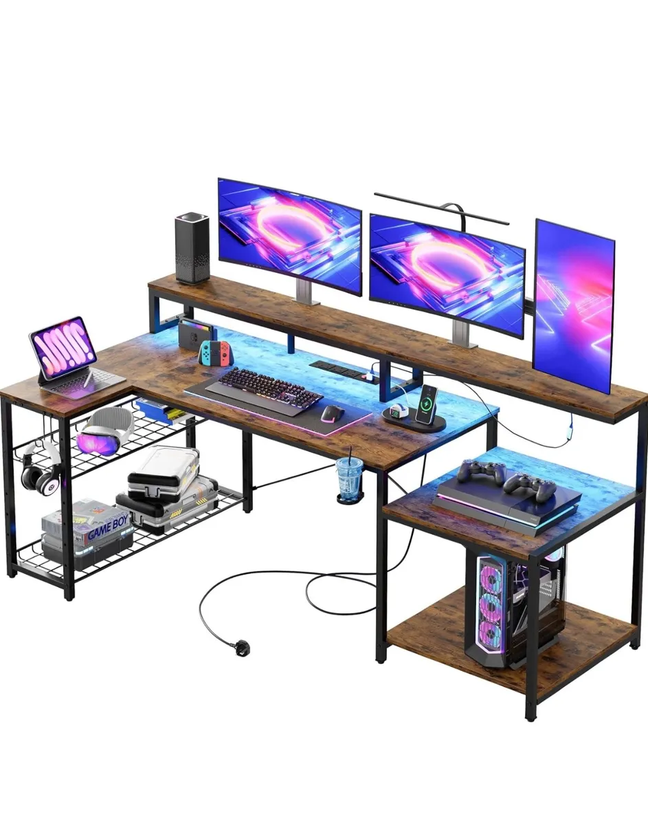 181CM L Shaped Corner Desk with Power Outlets LED - Image 3