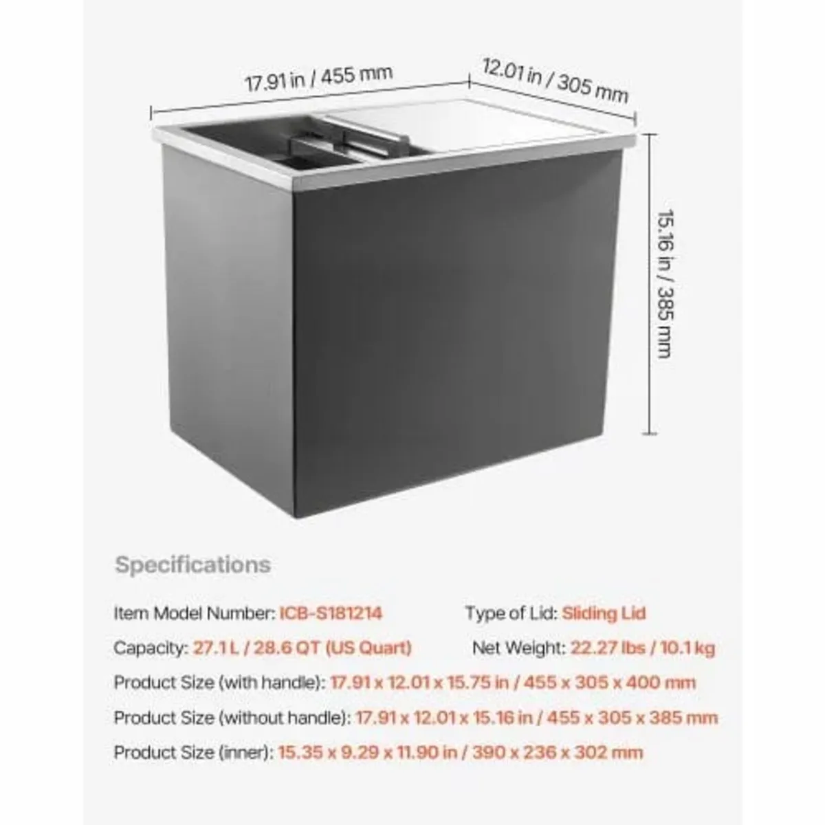 Drop in Ice Chest, 18"L x 12"W x 15"H (455 x 305 x - Image 3