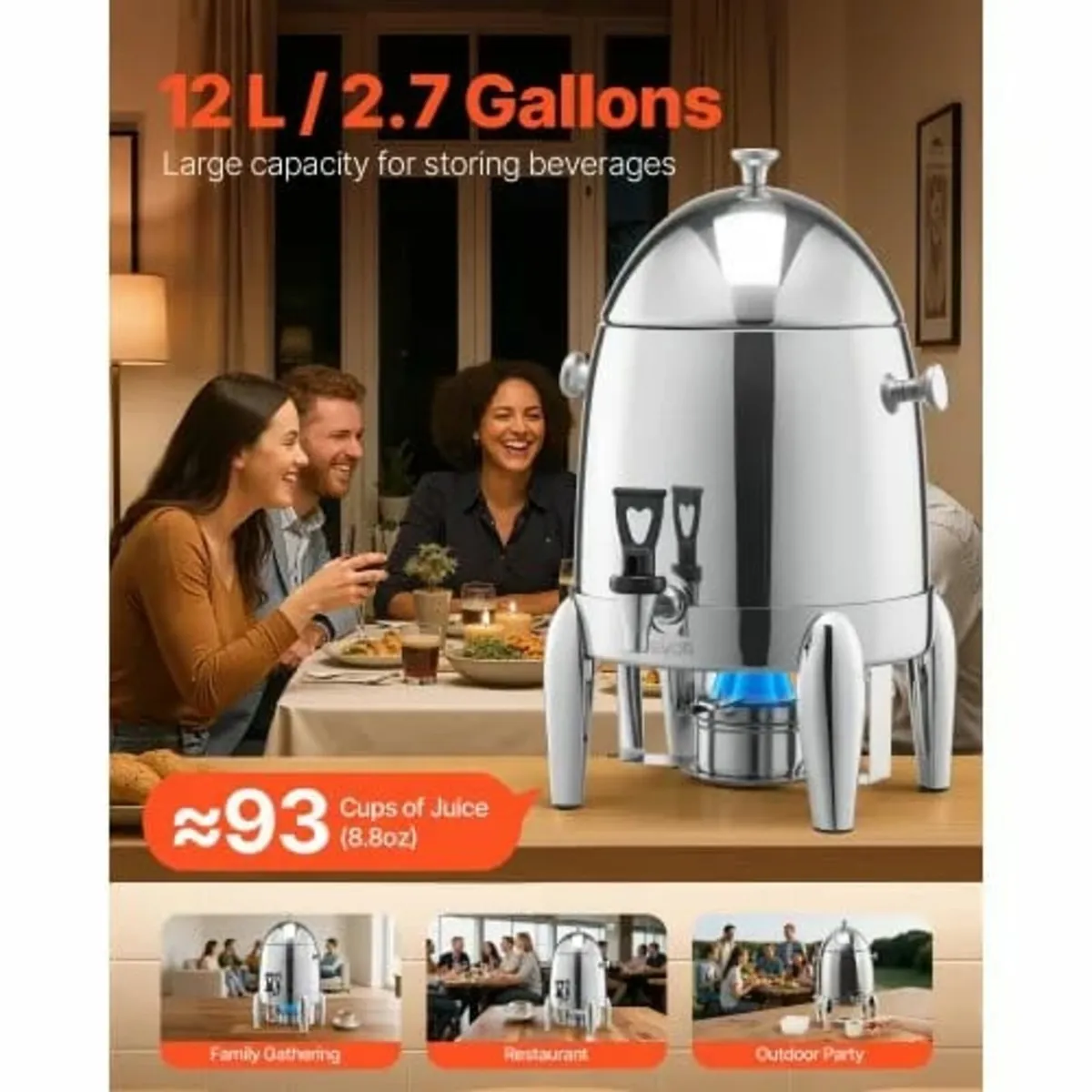 Stainless Steel Beverage Dispenser, 12L Drink Disp - Image 4
