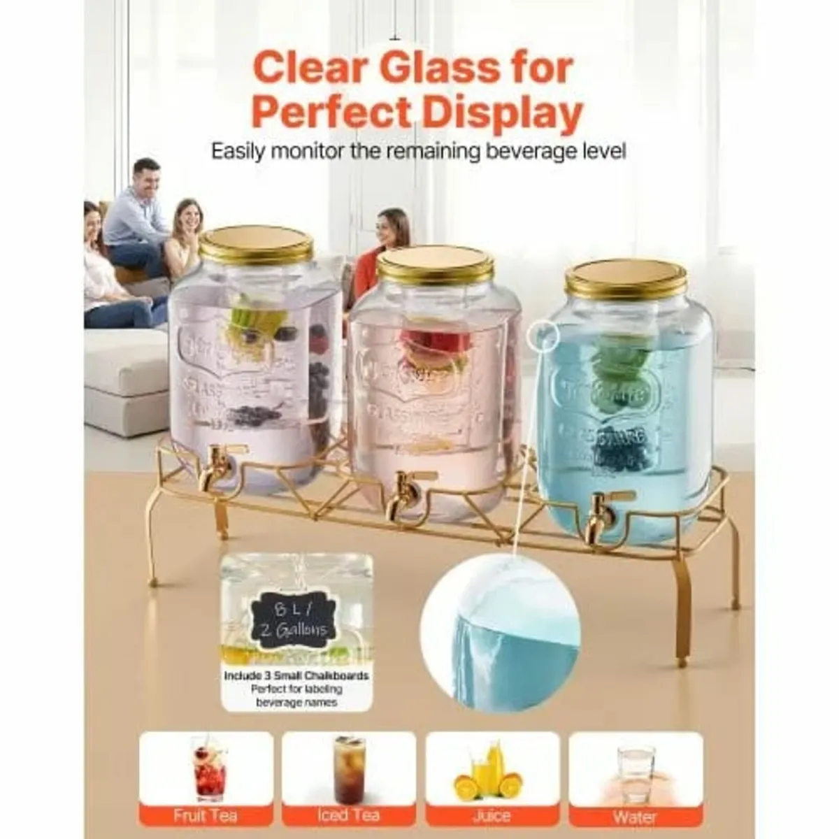 Beverage Dispenser, 3 Pack 8L Drink Dispensers for - Image 4