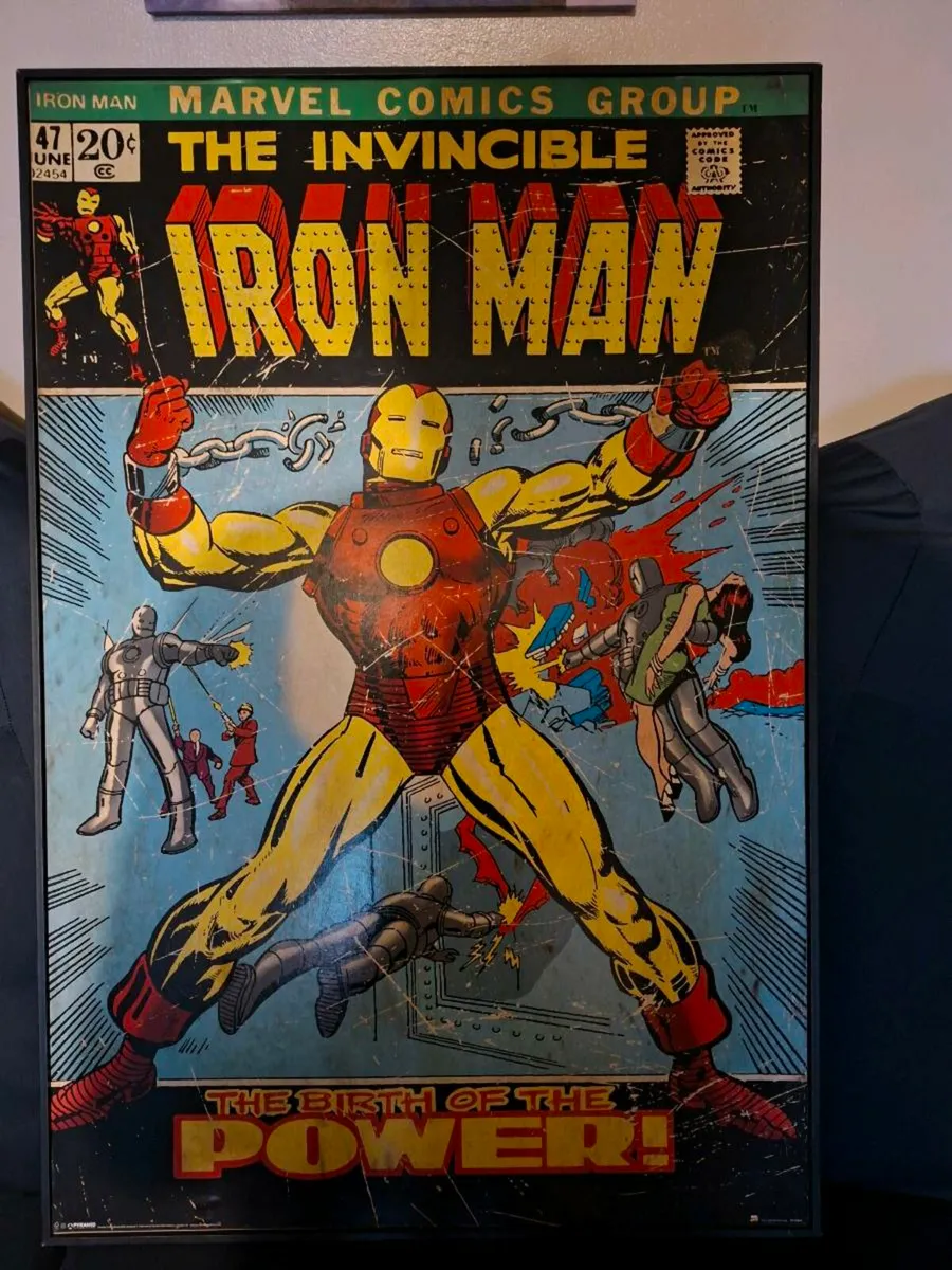 Large wooden IRON MAN wall poster box frame a - Image 1