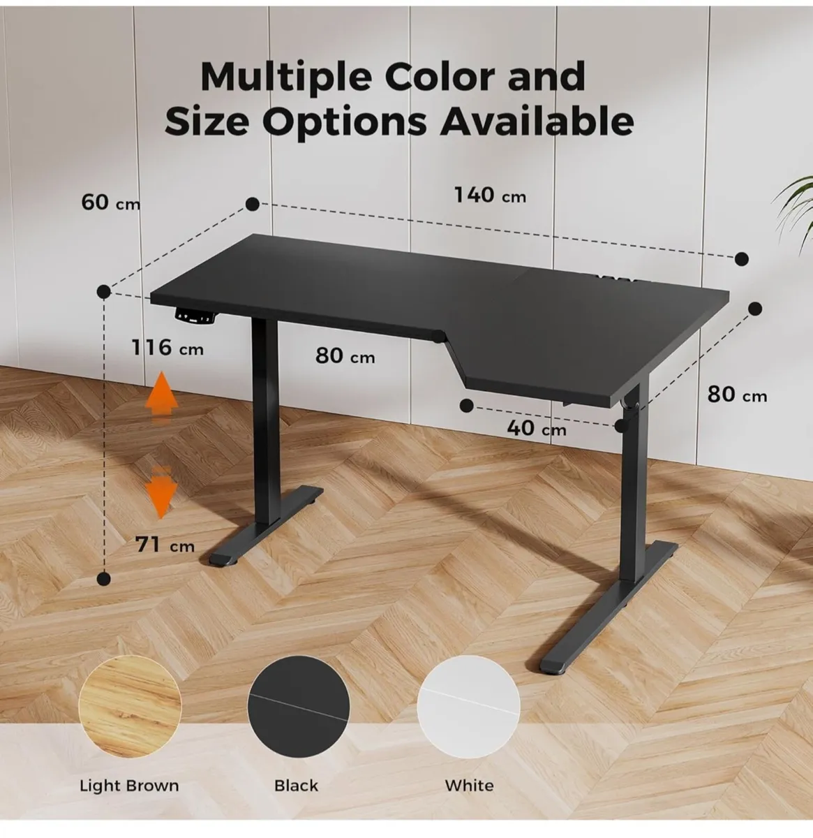 L-Shaped Electric Standing Desk, 140cm Height Adju - Image 1