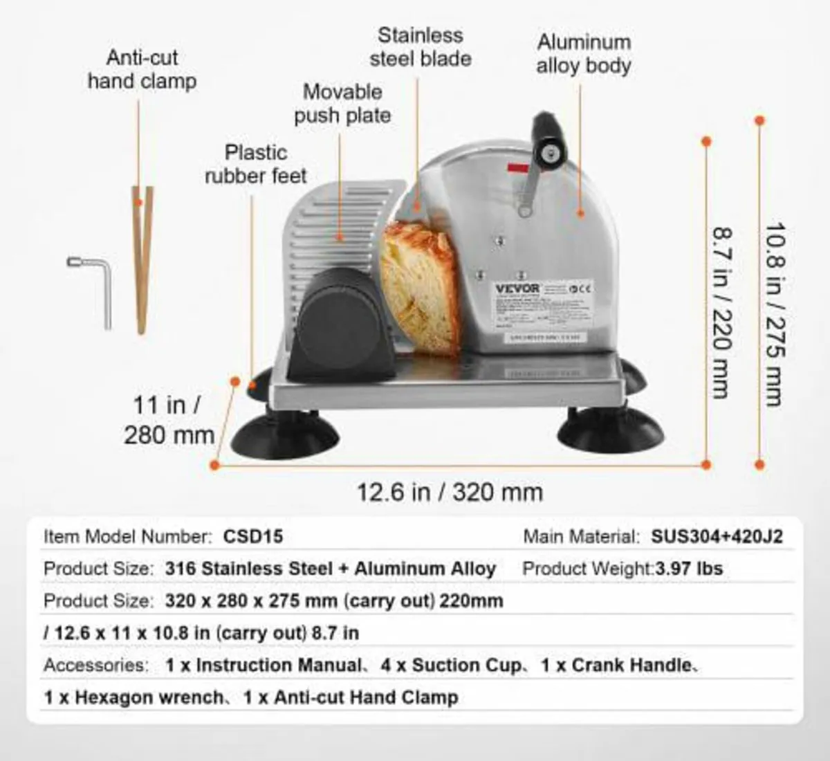 Manual Bread Slicer, 0-6" Adjustable Thickness Che - Image 3