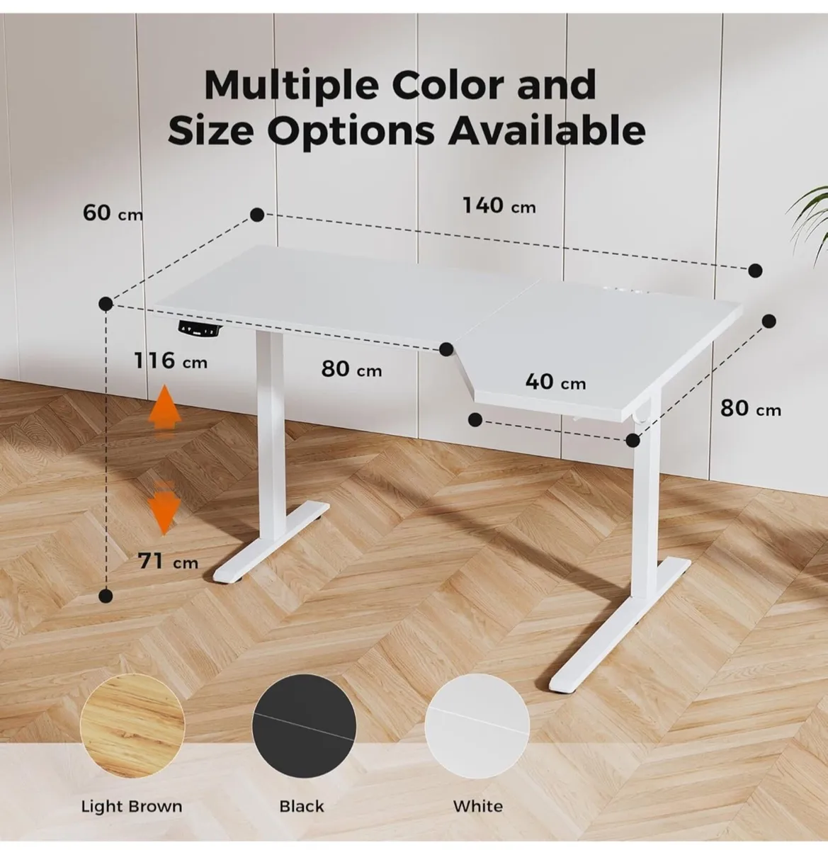 L-Shaped Electric Standing Desk, 140cm Height Adju - Image 1