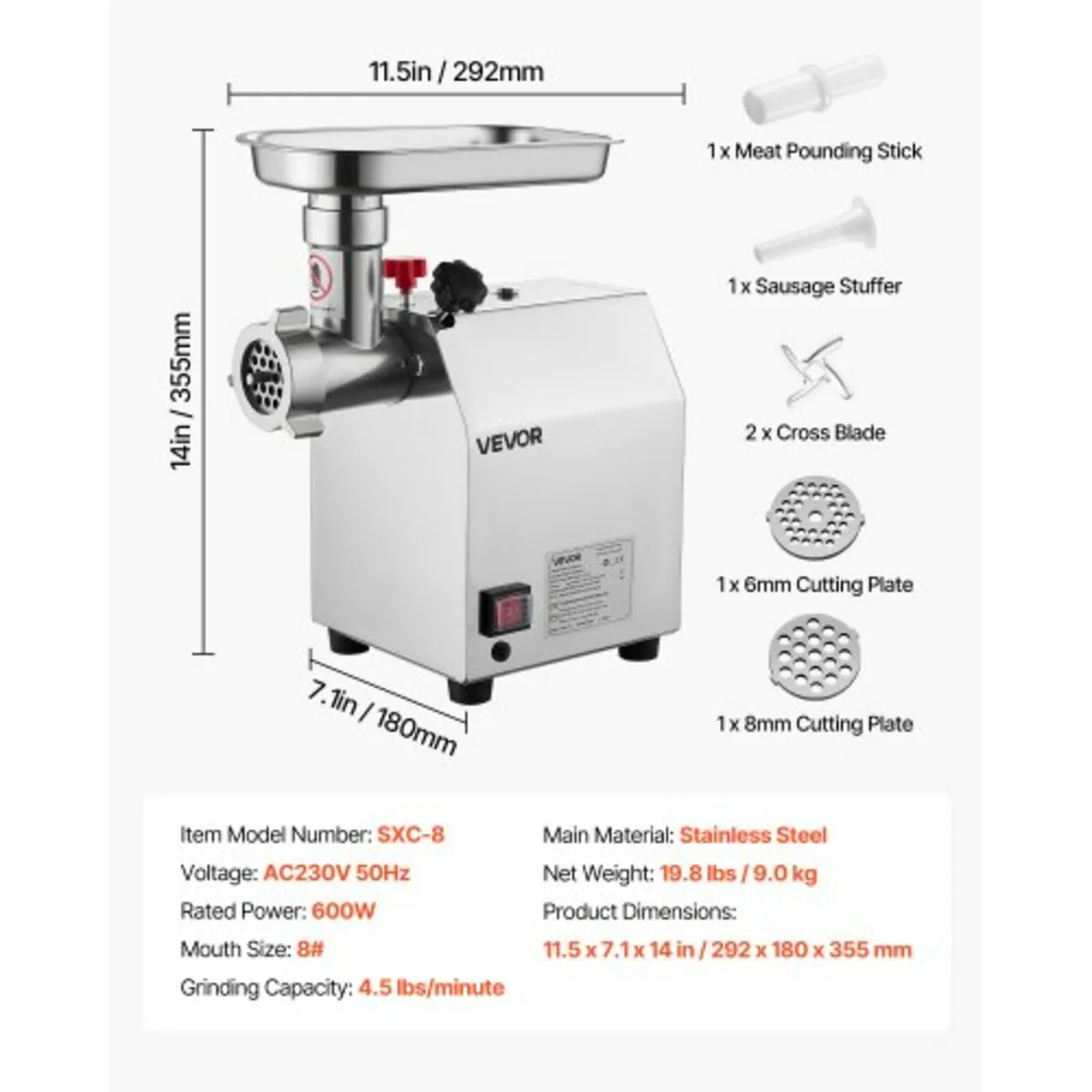 Commercial Electric Meat Grinder, 2.27 kg/min Capa - Image 4