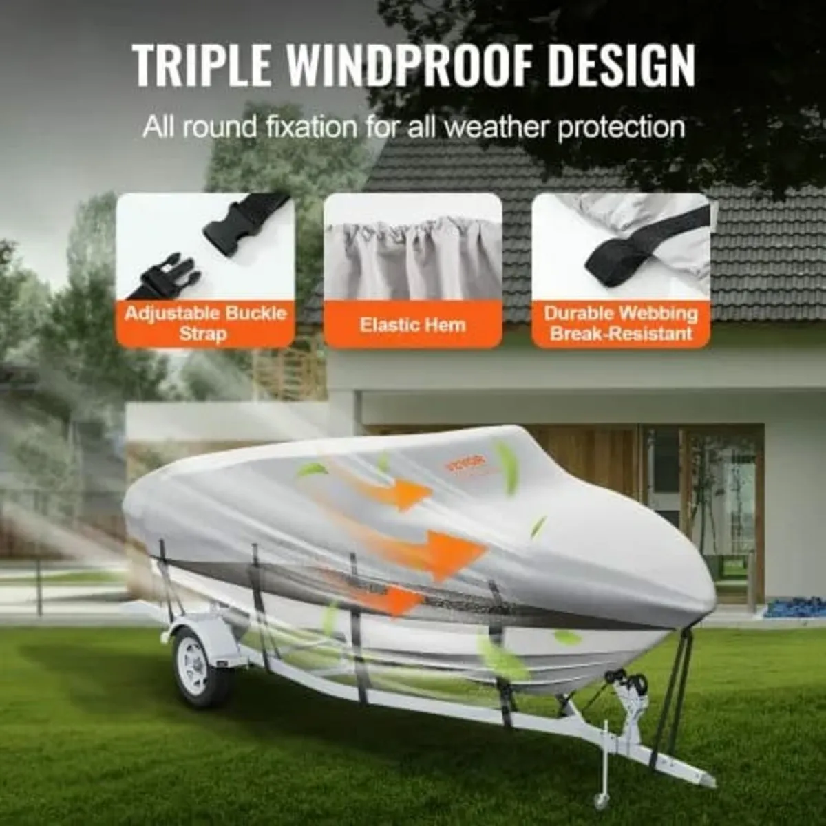 Boat Cover, 4880-5640 mm Trailerable Waterproof Bo - Image 3