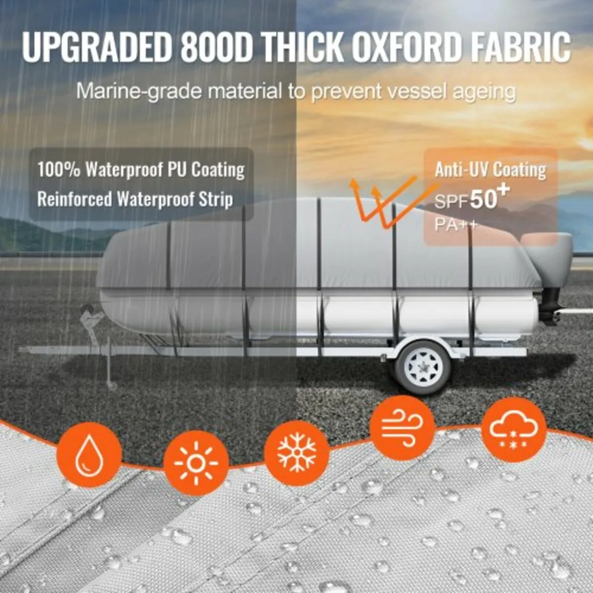 Pontoon Boat Cover, 23'-24' Waterproof Trailerable - Image 3