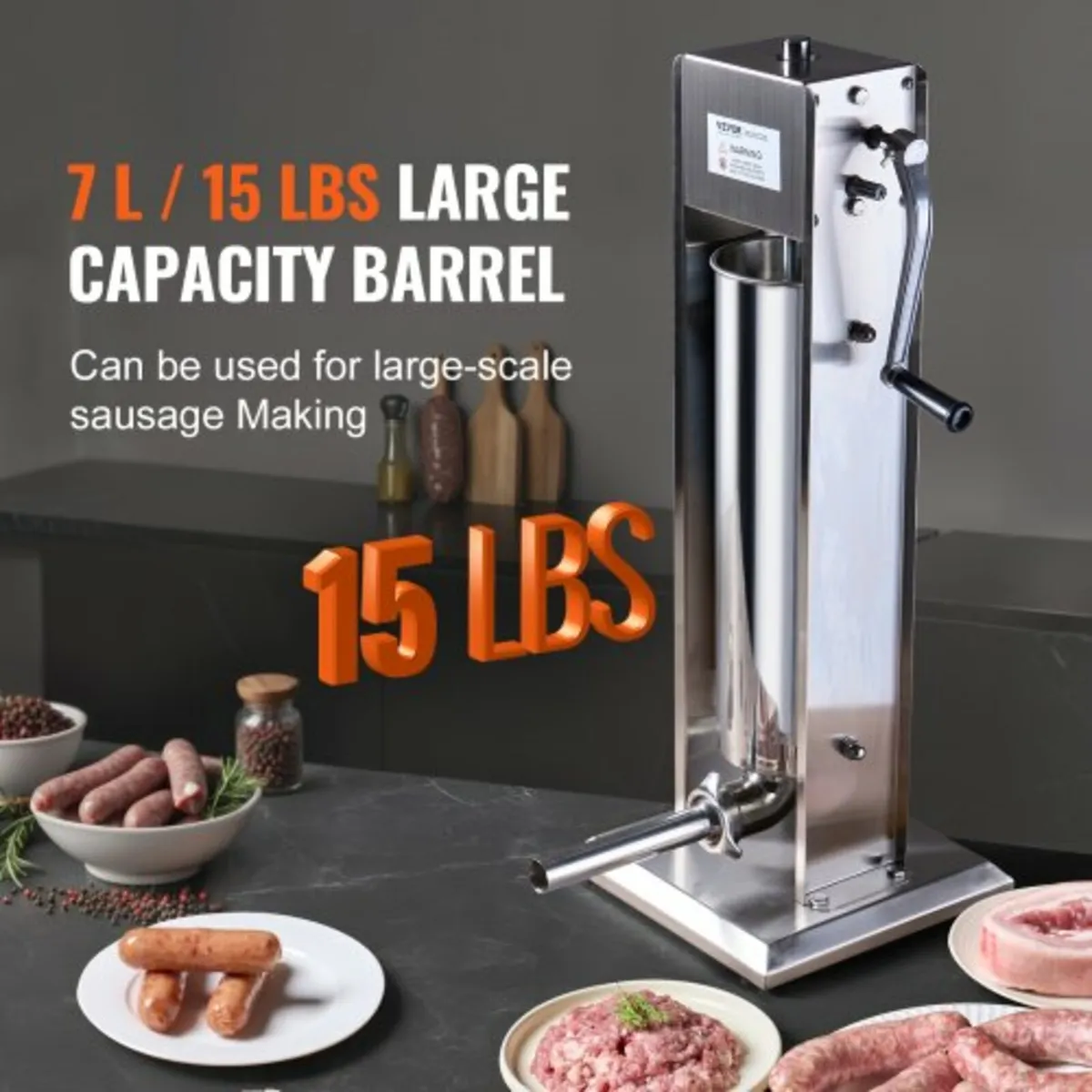 Manual Sausage Stuffer, 7 L / 15 LBS Vertical Saus - Image 3