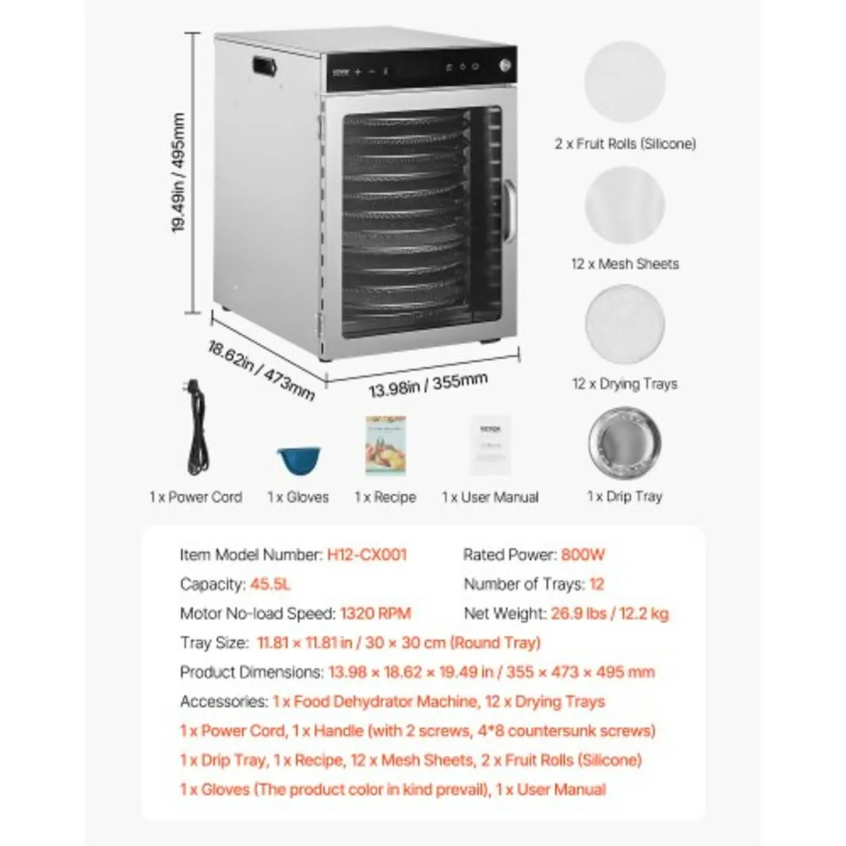 Rotary Food Dehydrator Machine, 12 Stainless Steel - Image 3