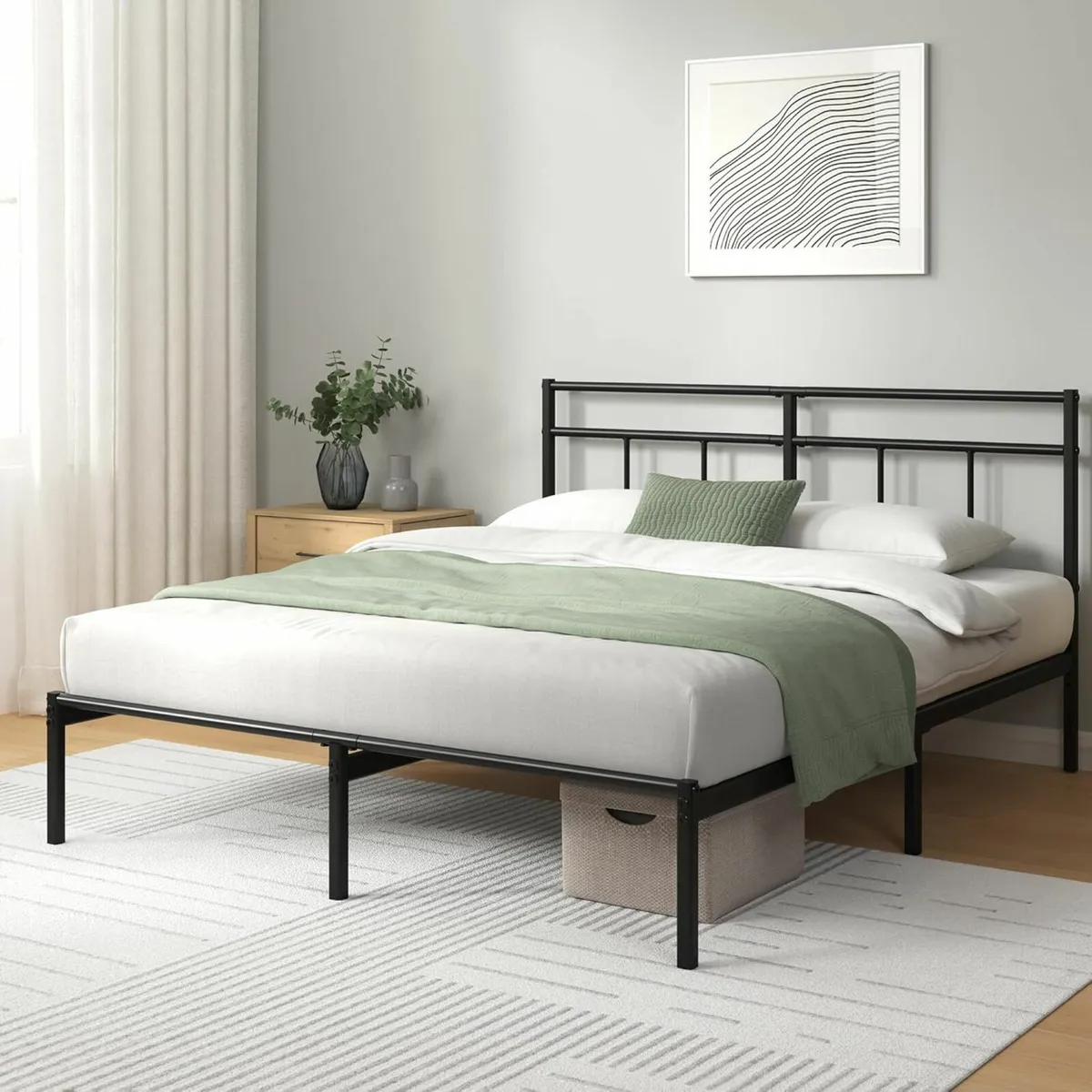 Double Bed Frame with Headboard - 4ft6 - Image 1