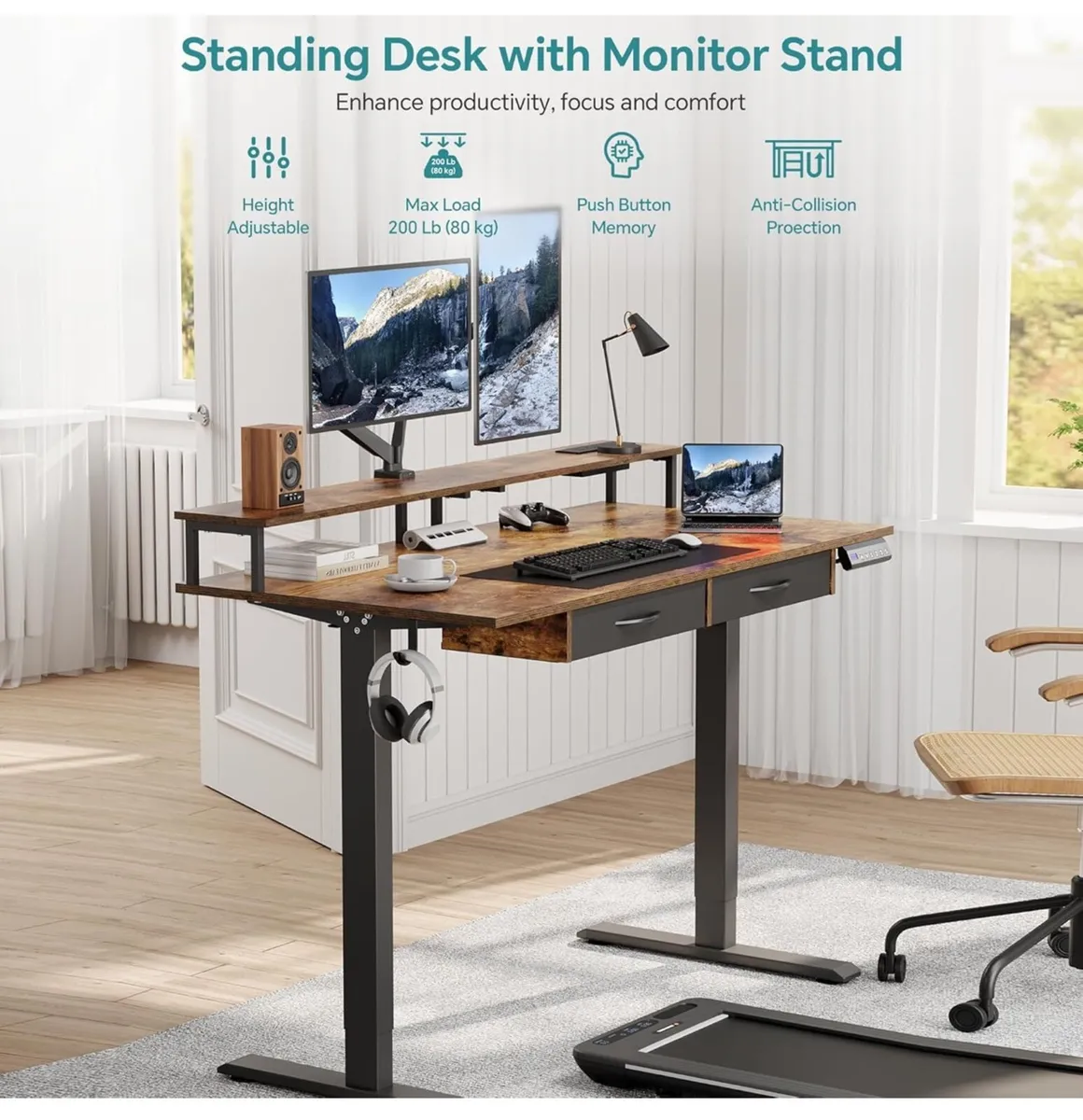 Standing Desk, Electric Height Adjustable Desk wit - Image 3