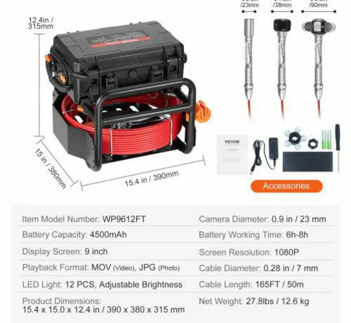 165 ft/50m, Self-Leveling Drain Camera with 512Hz - Image 2