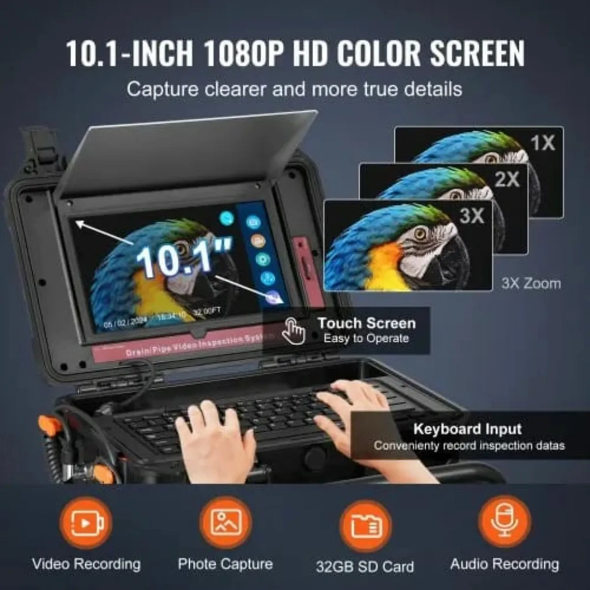 Sewer Camera, 165 ft/50m, Self-Leveling Drain Came - Image 3