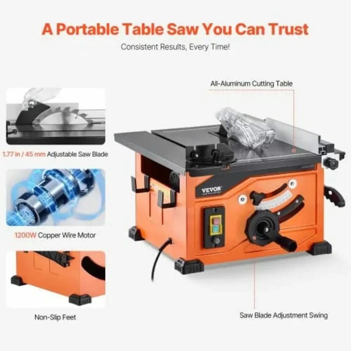 Table Saw for Jobsite, 210 mm, 1200W Portable Comp - Image 3