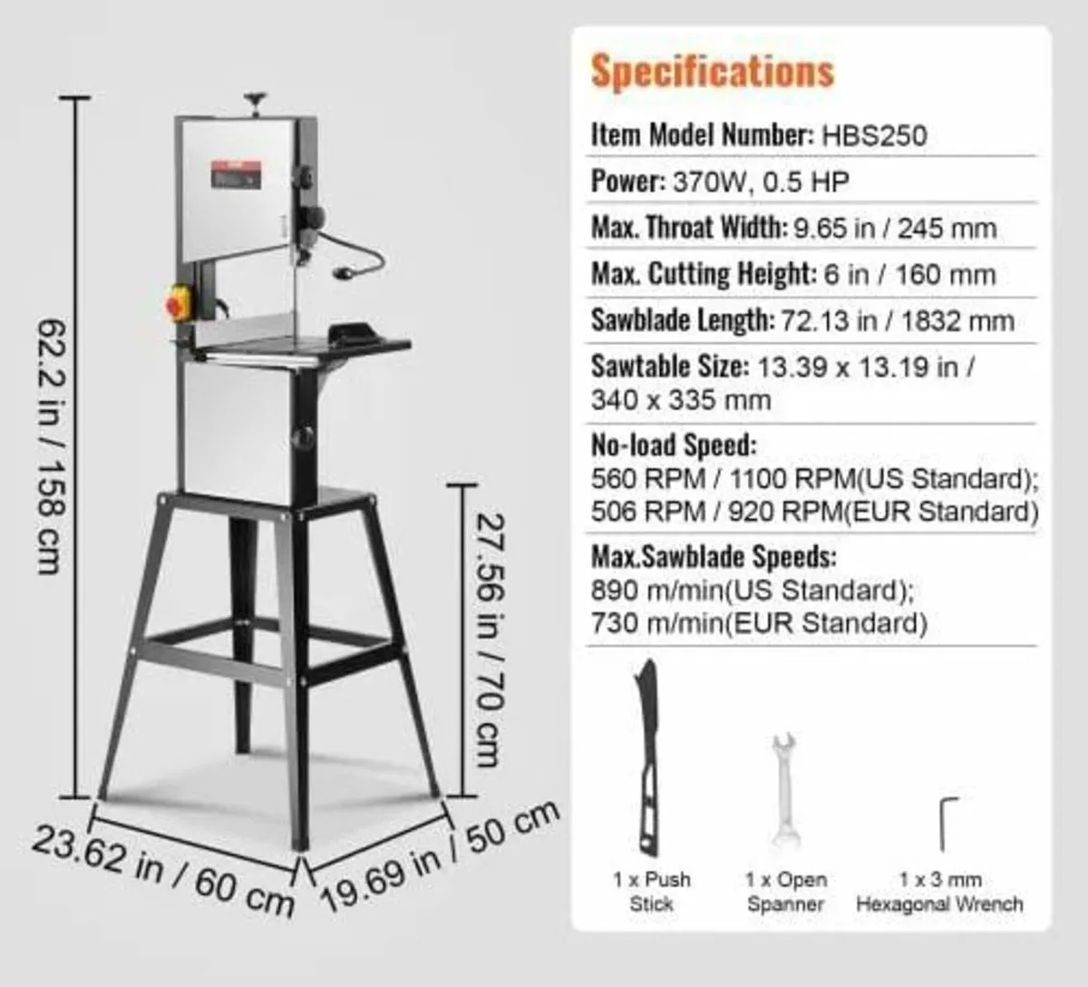 Band Saw with Stand Benchtop Bandsaw 24.5 cm 370W - Image 3