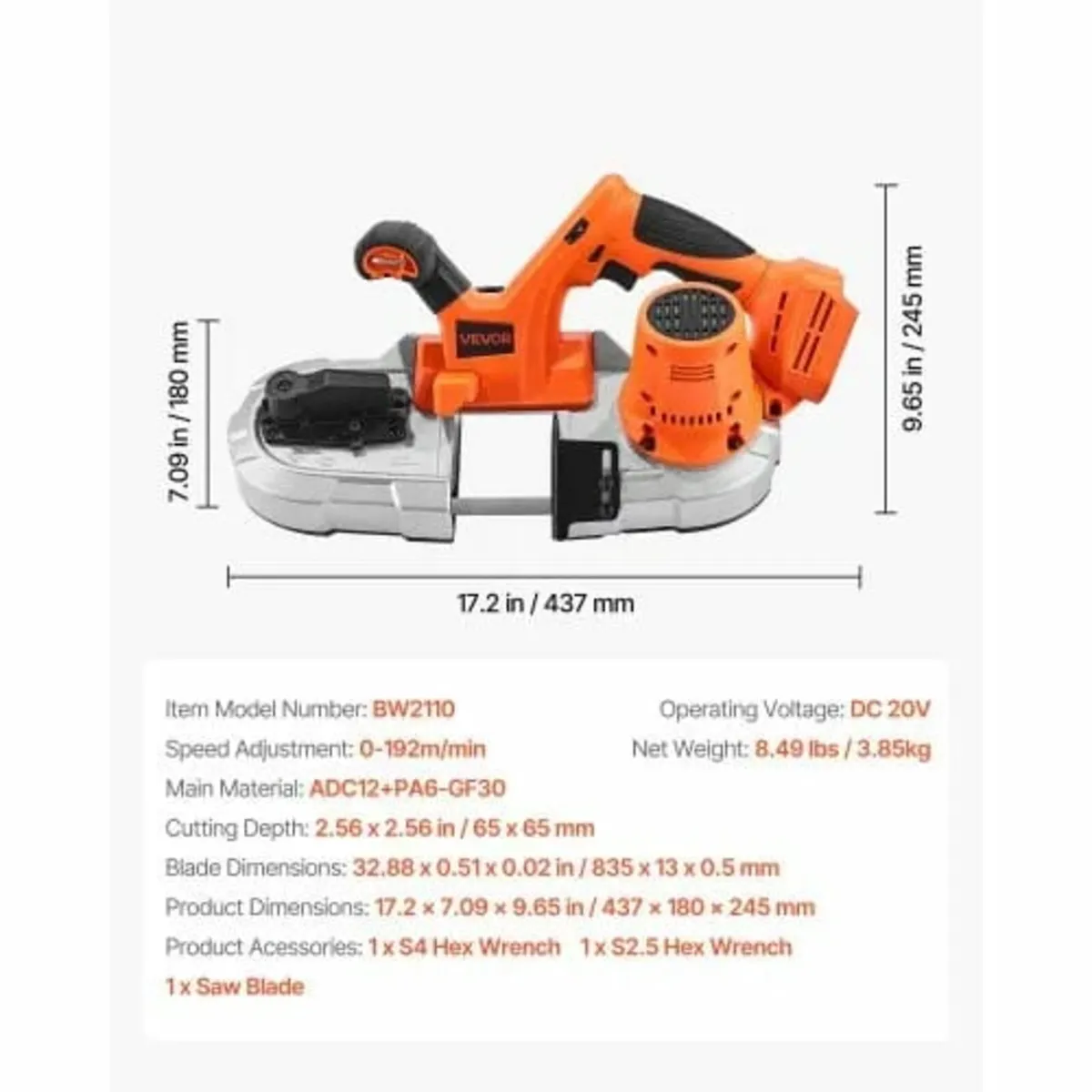 Portable Band Saw, 65 x 65 mm Cutting Depth, 360W - Image 3