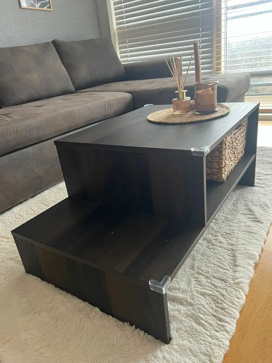 Modern Dark Wood Coffee Table – Two-Tier Design - Image 1