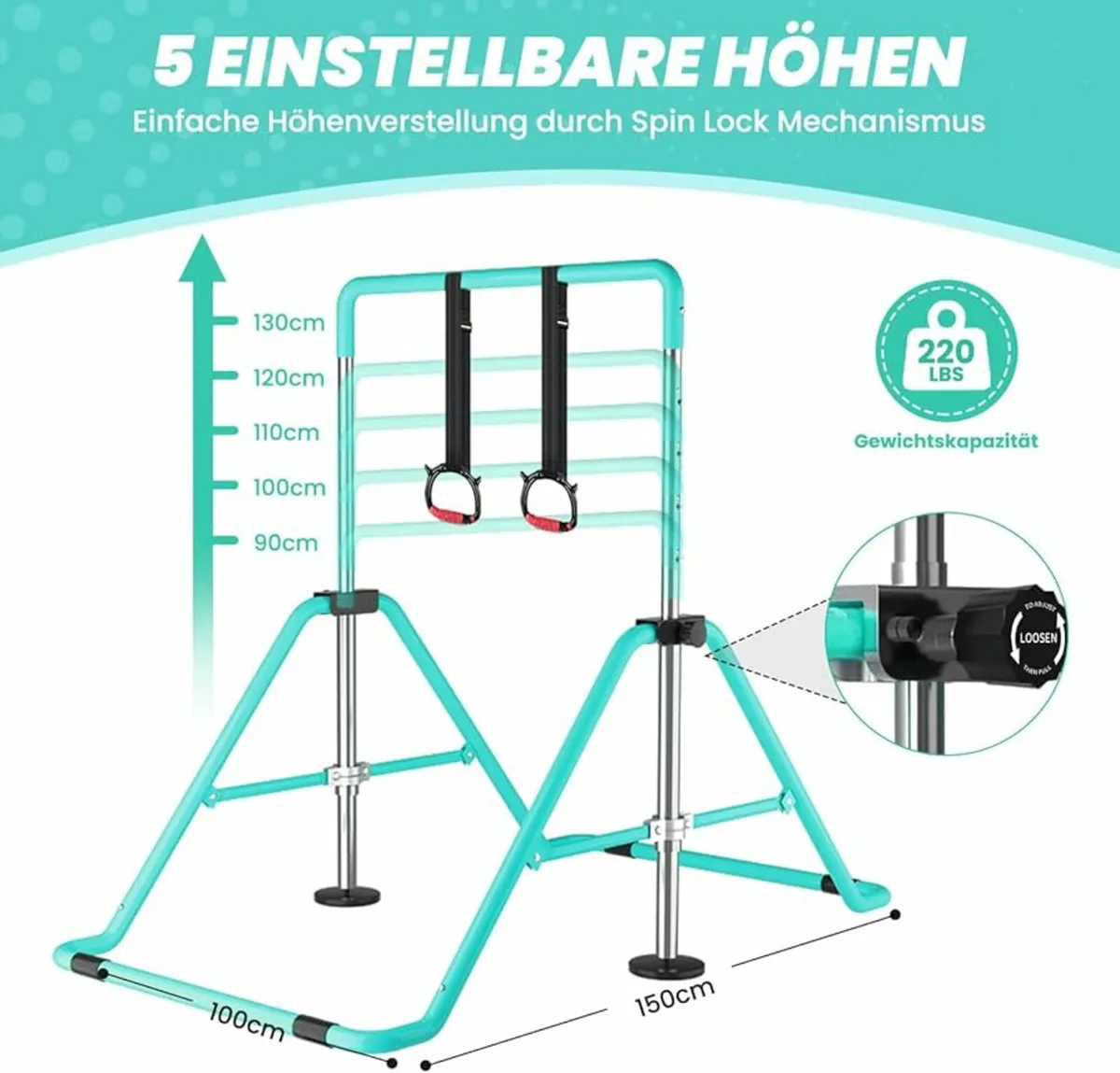 Gymnastics Bar, Gym bar with Mat with Rings, Kids - Image 2