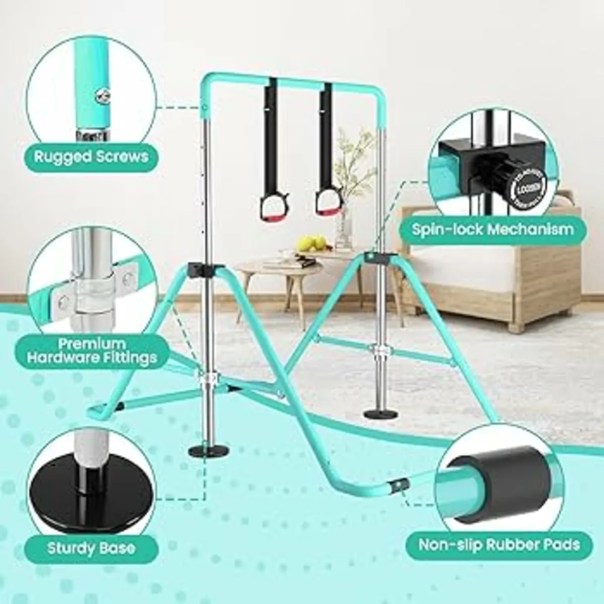 Gymnastics Bar, Gym bar with Mat with Rings, Kids - Image 3