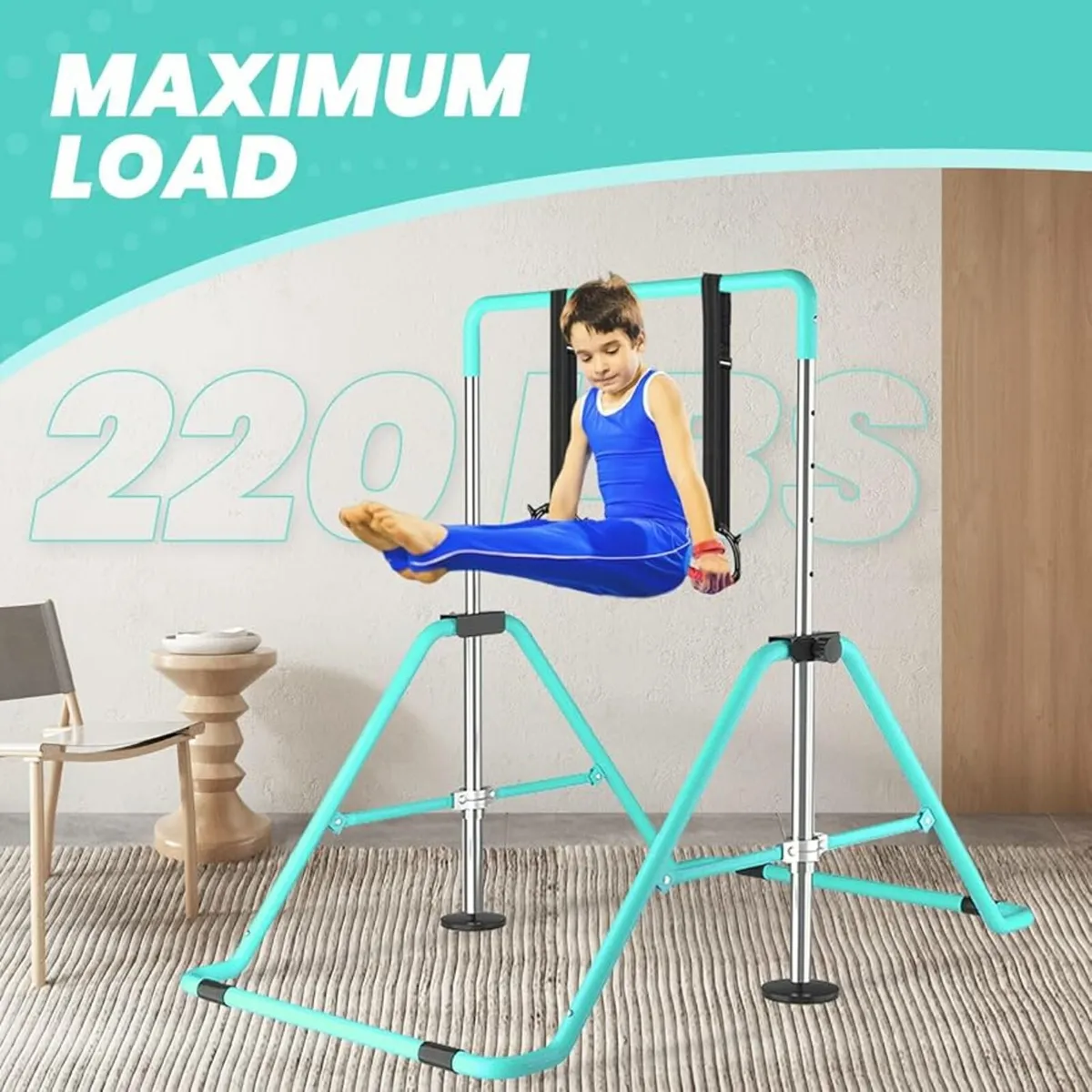 Gymnastics Bar, Gym bar with Mat with Rings, Kids - Image 4