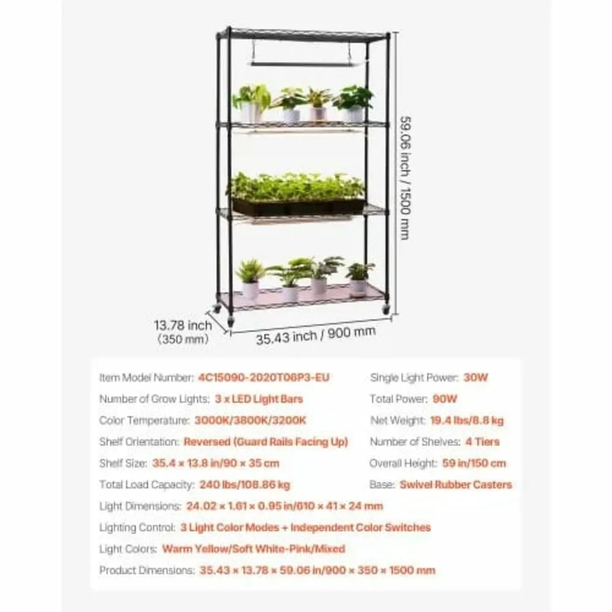 Plant Shelf with Grow Light, 4-Tier Indoor Plant S - Image 2