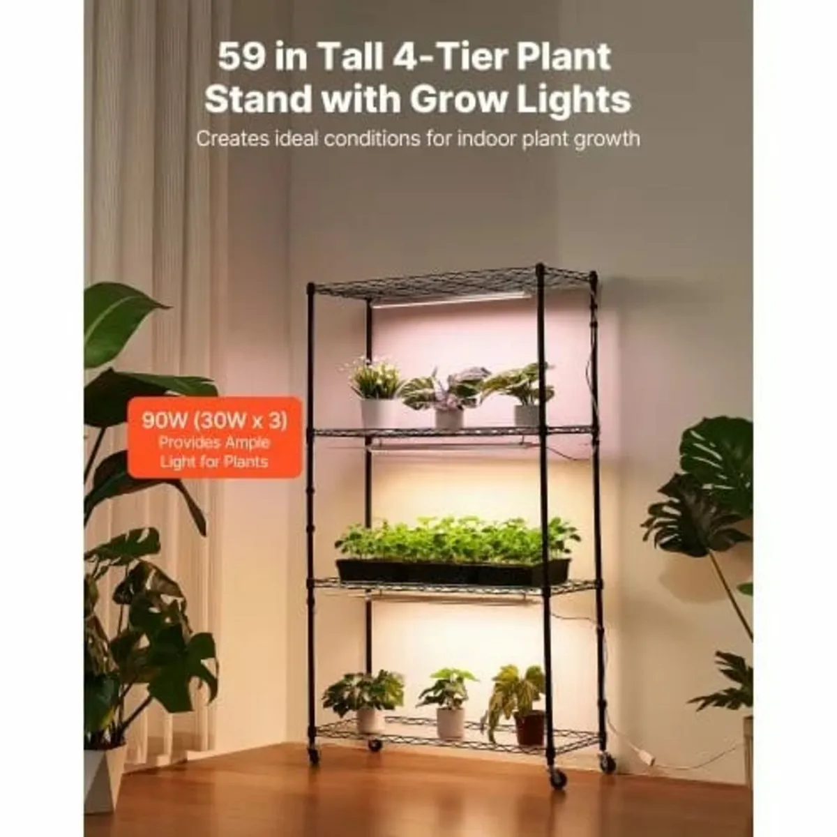 Plant Shelf with Grow Light, 4-Tier Indoor Plant S - Image 3