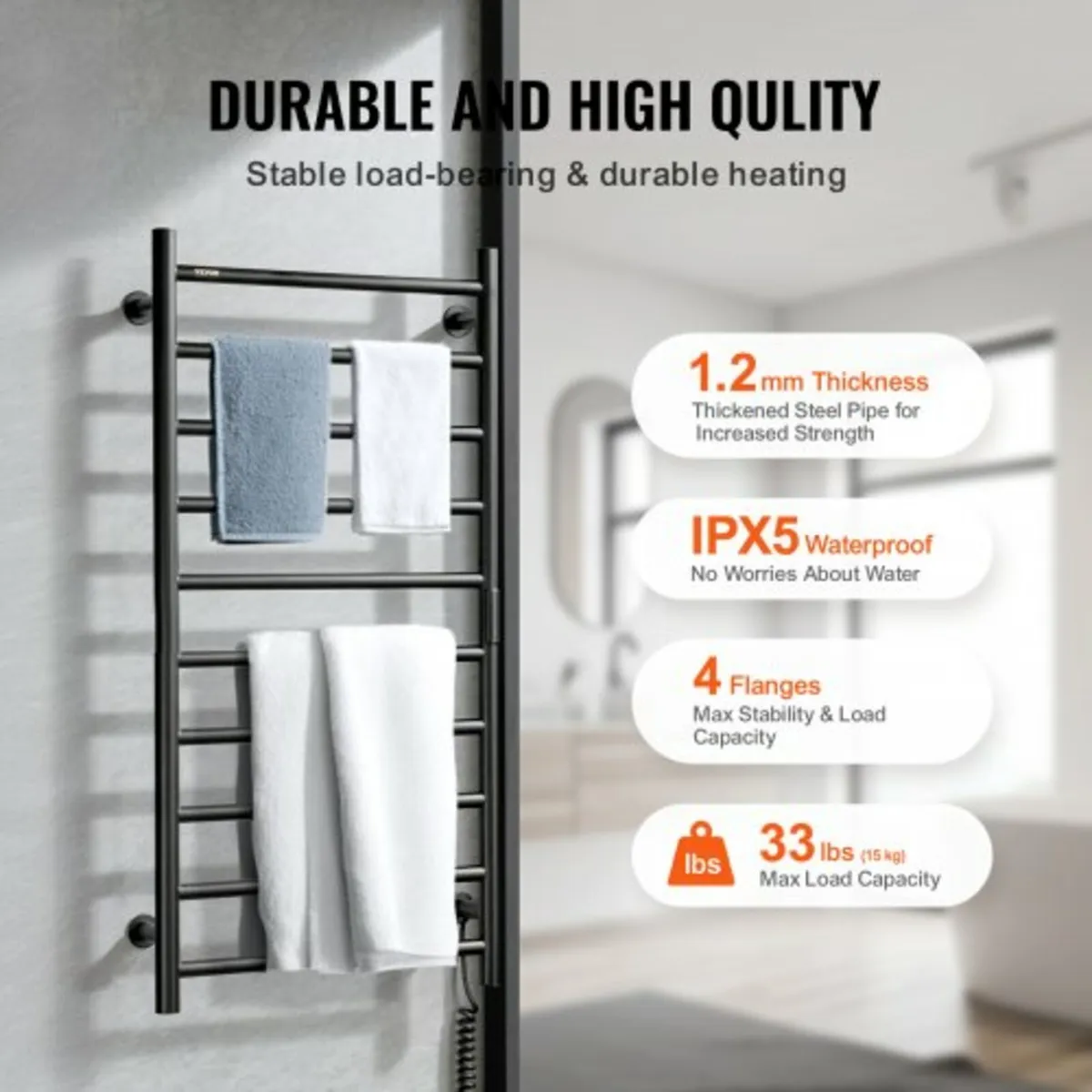 10 Bars Towel Warmer Rack, Wall Mounted Heated Tow - Image 3