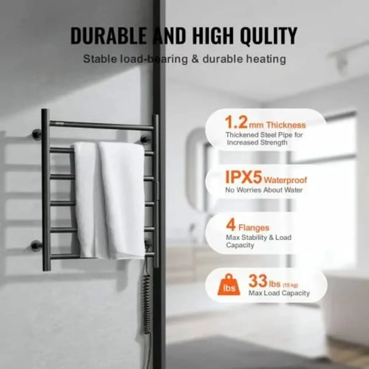 6 Bars Towel Warmer Rack, Wall Mounted Heated Towe - Image 3