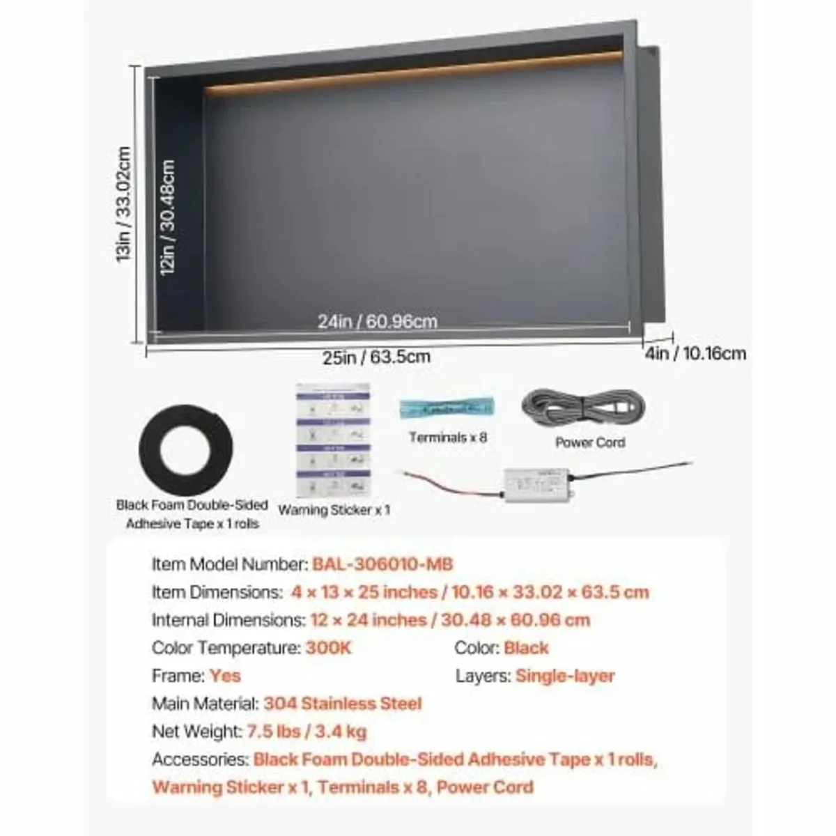 Shower Niche, 33.0 x 63.5 x 10.2 cm Recessed Wall - Image 2