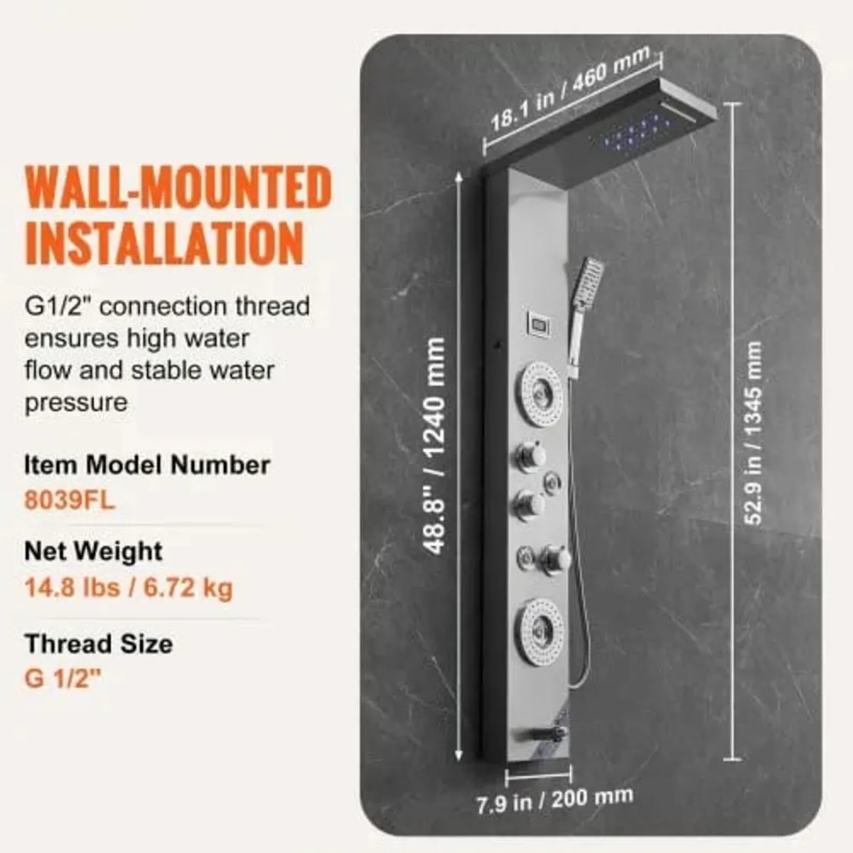 Shower Panel System, 6 Shower Modes, LED & Display - Image 4