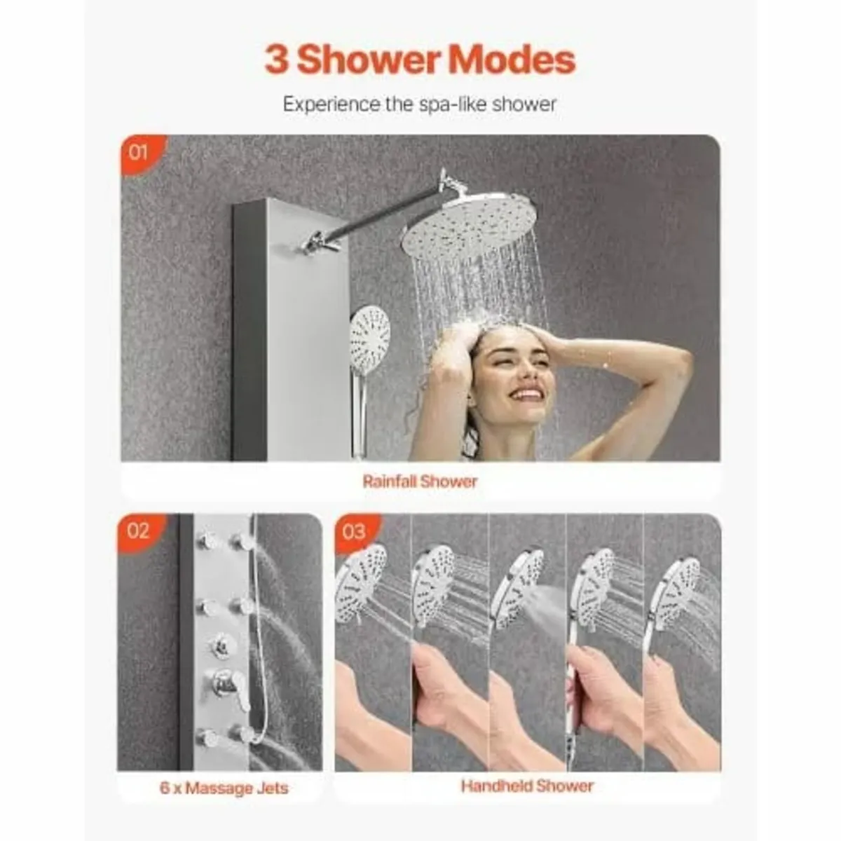 Shower Panel Tower System with Rainfall Shower Hea - Image 3