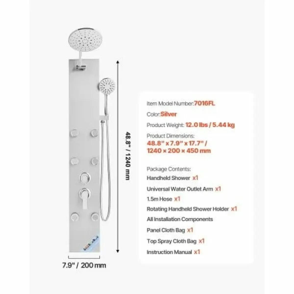 Shower Panel Tower System with Rainfall Shower Hea - Image 4
