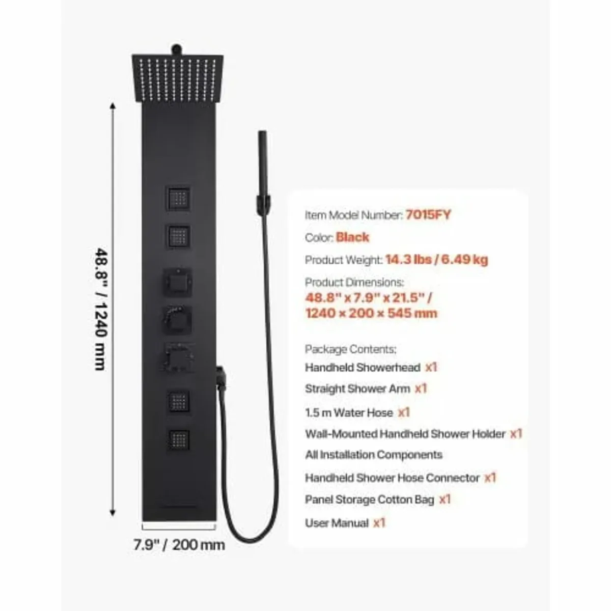 Shower Panel Tower System with Rainfall Shower Hea - Image 2