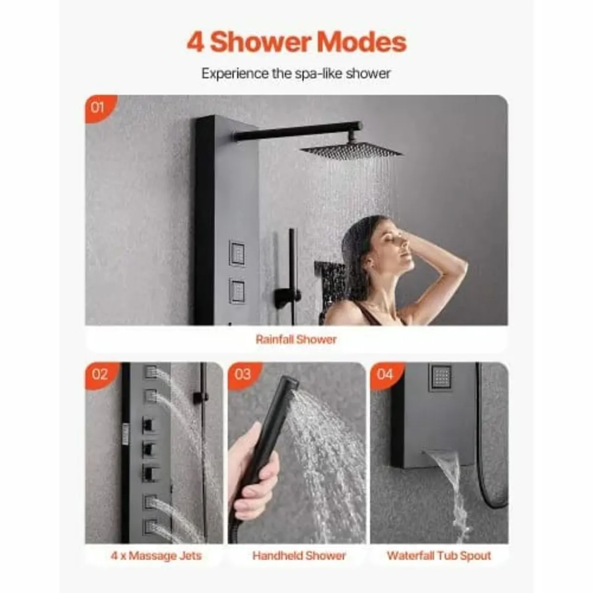 Shower Panel Tower System with Rainfall Shower Hea - Image 4