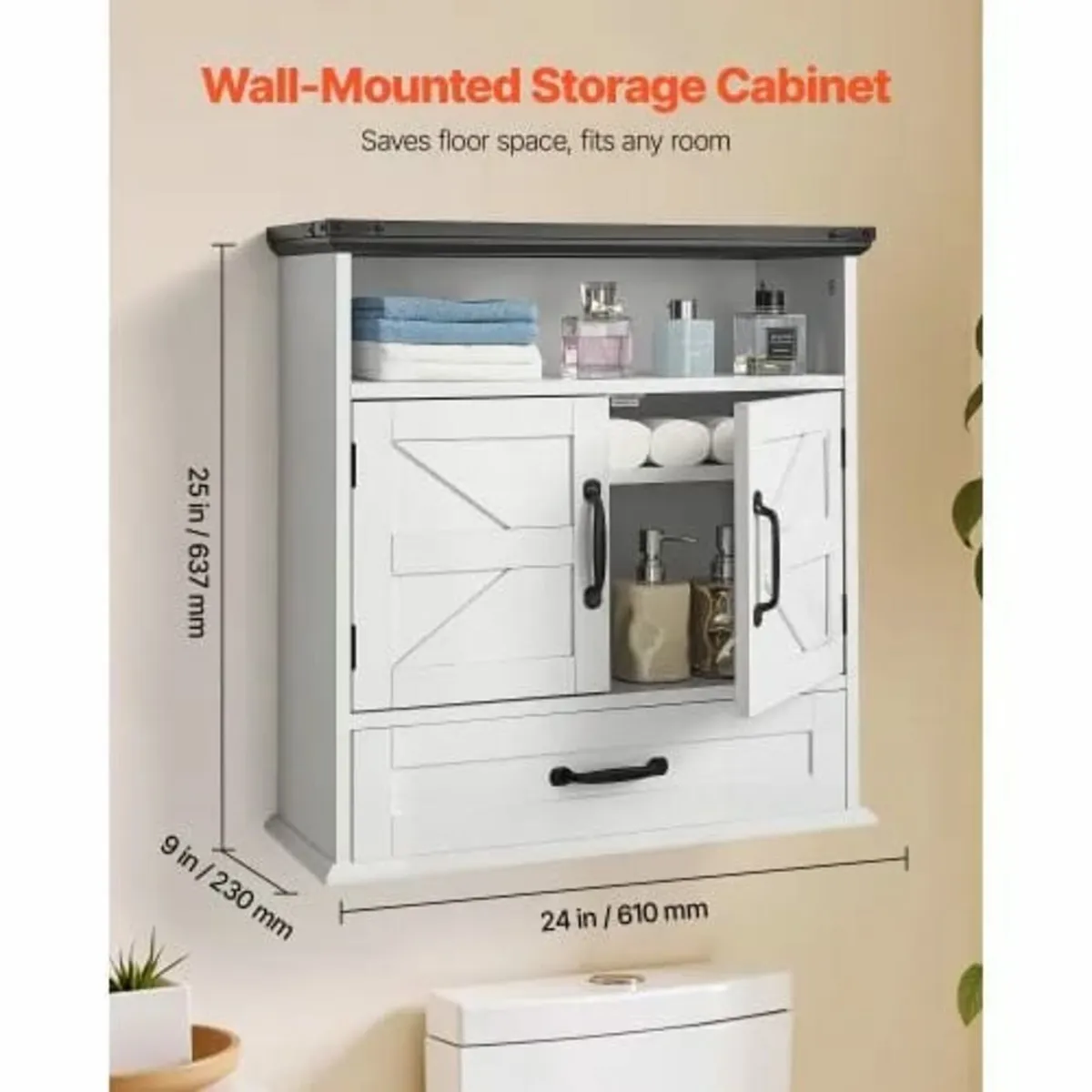 Bathroom Wall Cabinet, 2 Doors & Adjustable Shelf, - Image 2