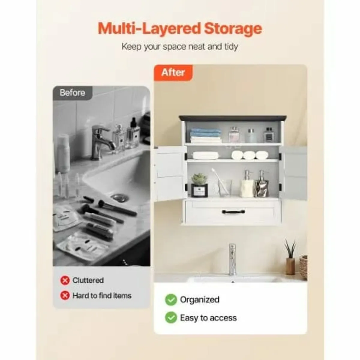 Bathroom Wall Cabinet, 2 Doors & Adjustable Shelf, - Image 3