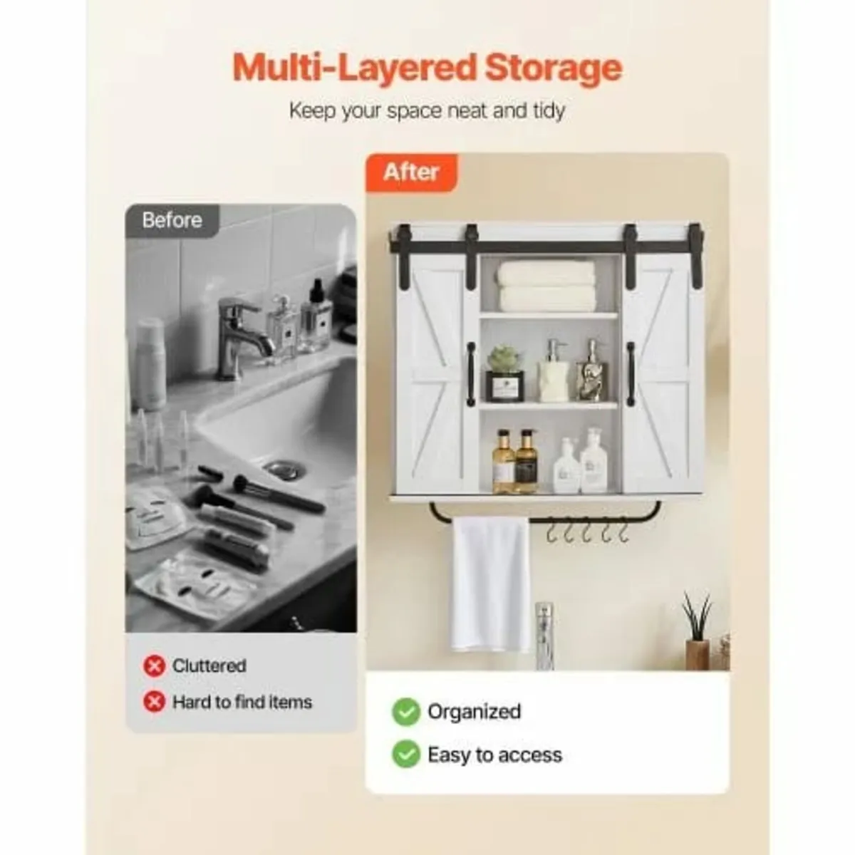 Bathroom Wall Cabinet, 2 Doors and Adjustable Shel - Image 3