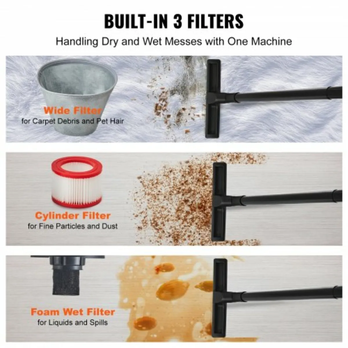 Stainless Steel Wet Dry Shop Vacuum, 8 Gallon 6 Pe - Image 4