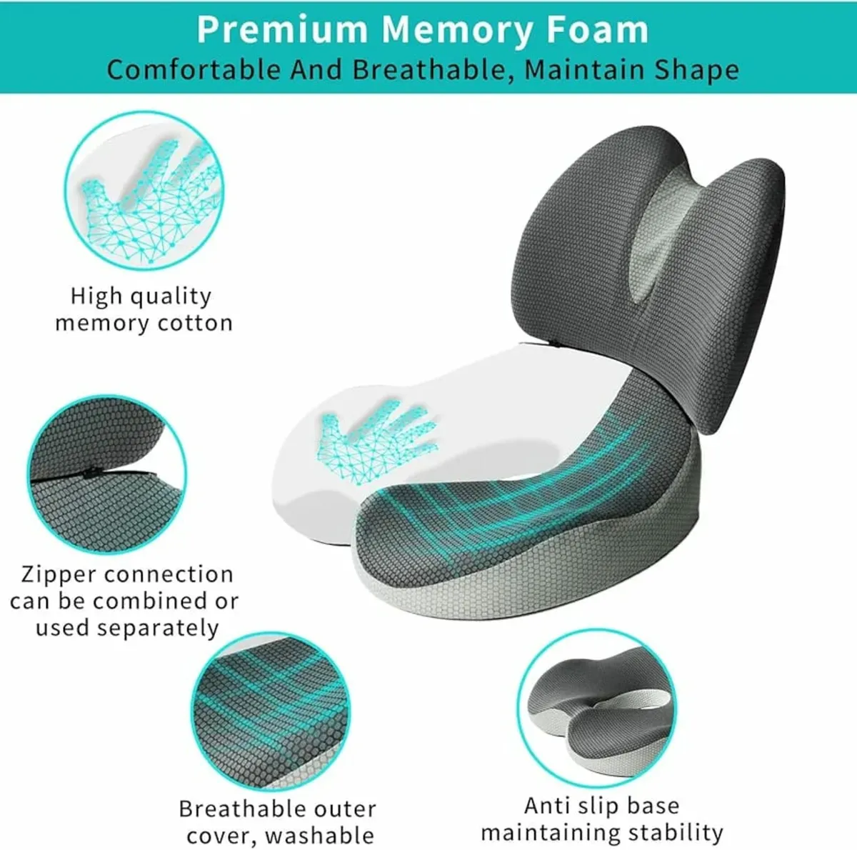 2 in 1 Seat Cushion and Lumbar Support, Large Size - Image 2