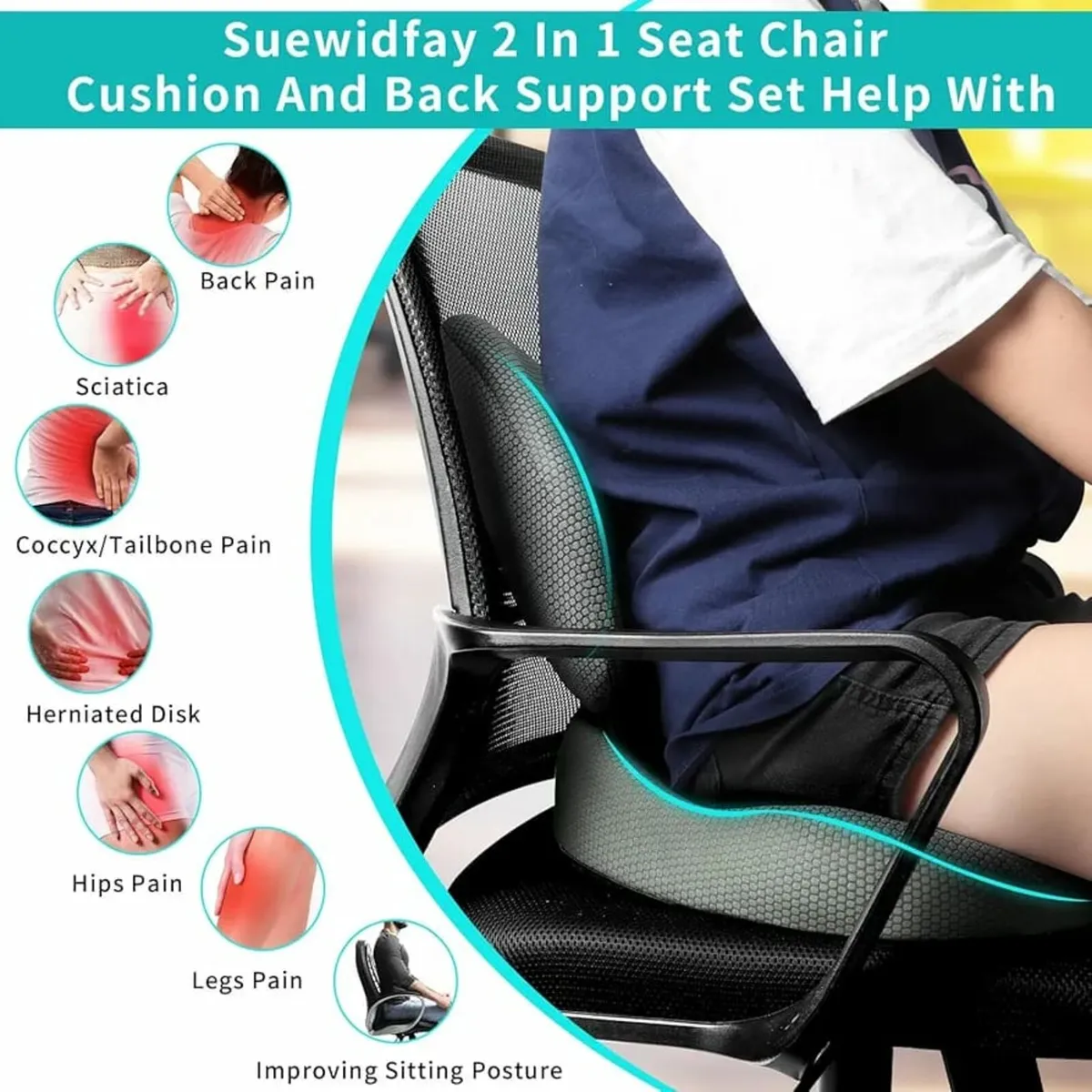 2 in 1 Seat Cushion and Lumbar Support, Large Size - Image 3