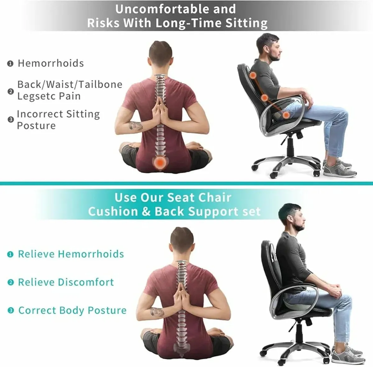 2 in 1 Seat Cushion and Lumbar Support, Large Size - Image 4