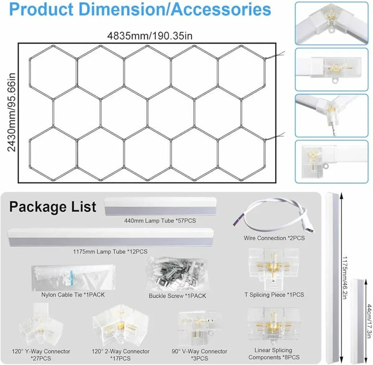 14 Hexagon Honeycomb LED Light,65W 6500K Super Bri - Image 4