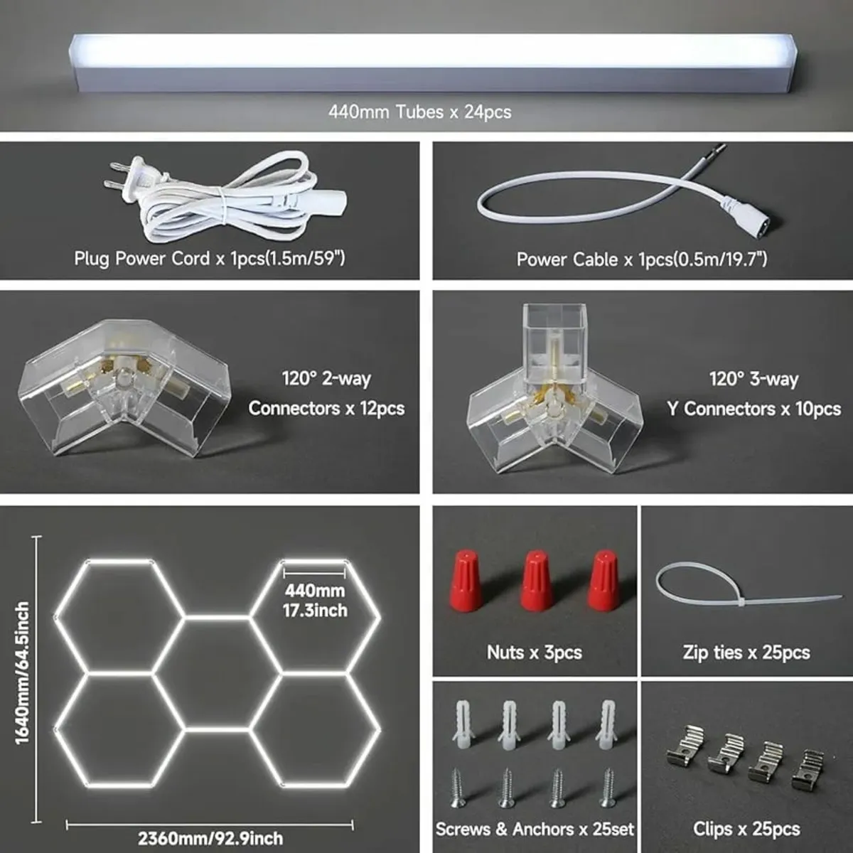 Hexagon LED Garage Lights:192W 5 Grids DIY led Hon - Image 3