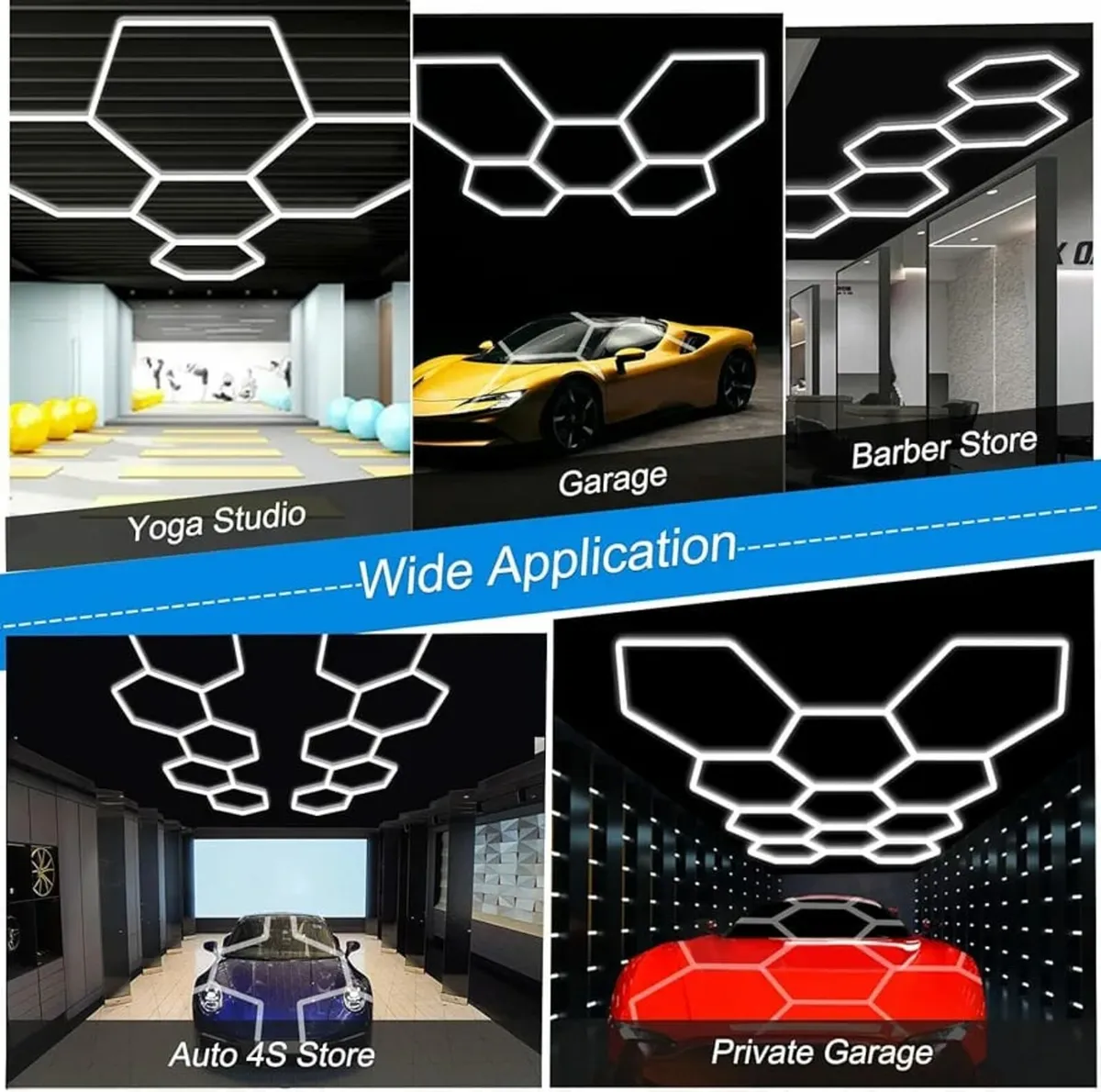 Hexagon LED Garage Lights:192W 5 Grids DIY led Hon - Image 4