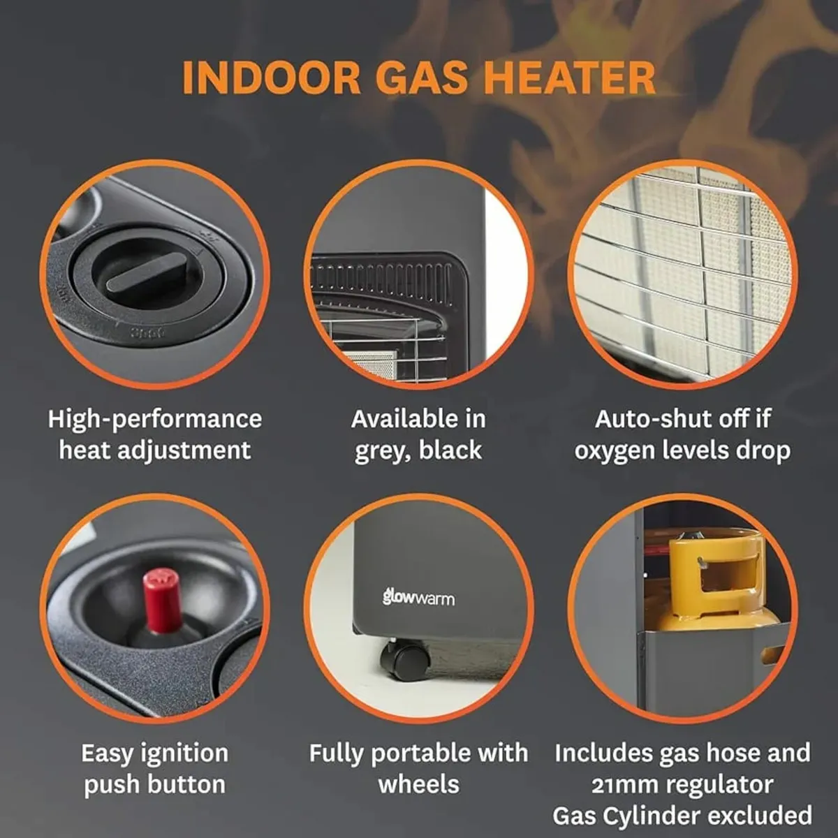 Portable Gas Heater in Grey - 4.1KW Indoor with Ox - Image 2