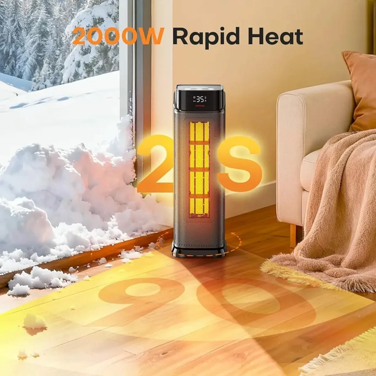 Heater, 2000W PTC Electric Heater with 4 Modes, En - Image 3