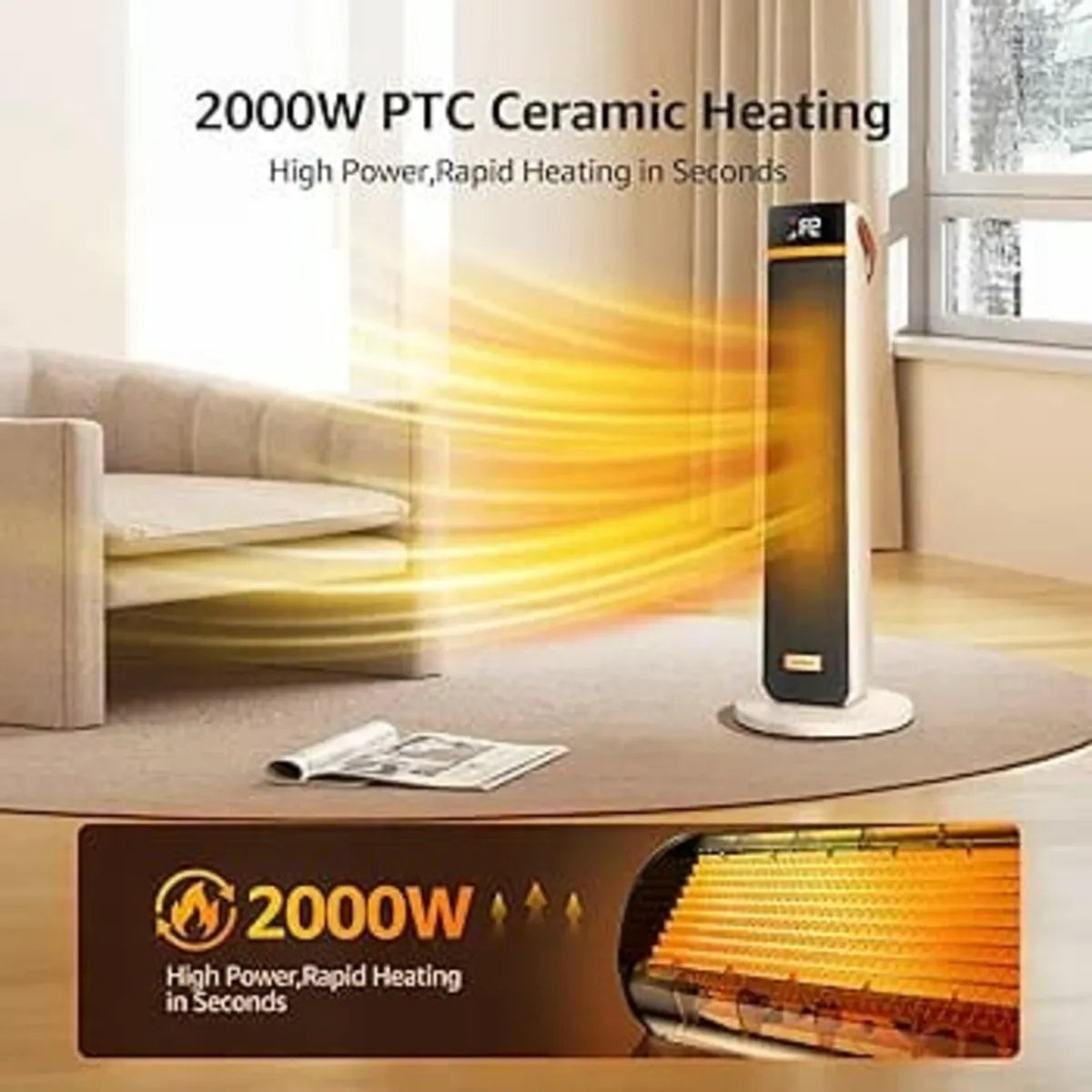 2000W Fan Heater, Low Energy Electric Space Heater - Image 2