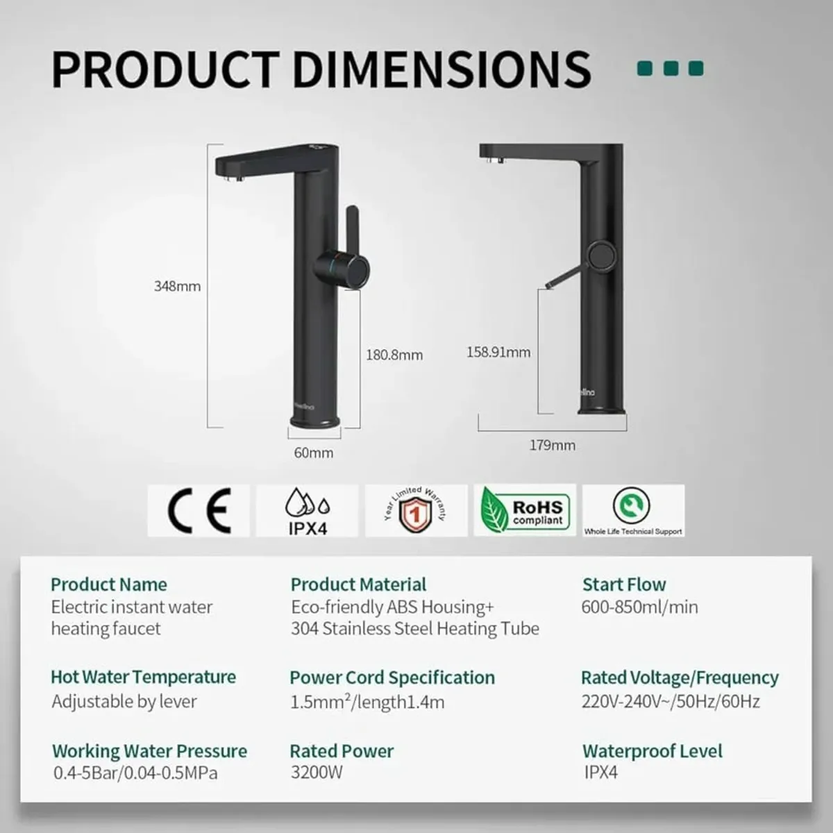 Hot Water Tap for Countertop Sinks, 220V Electric - Image 3
