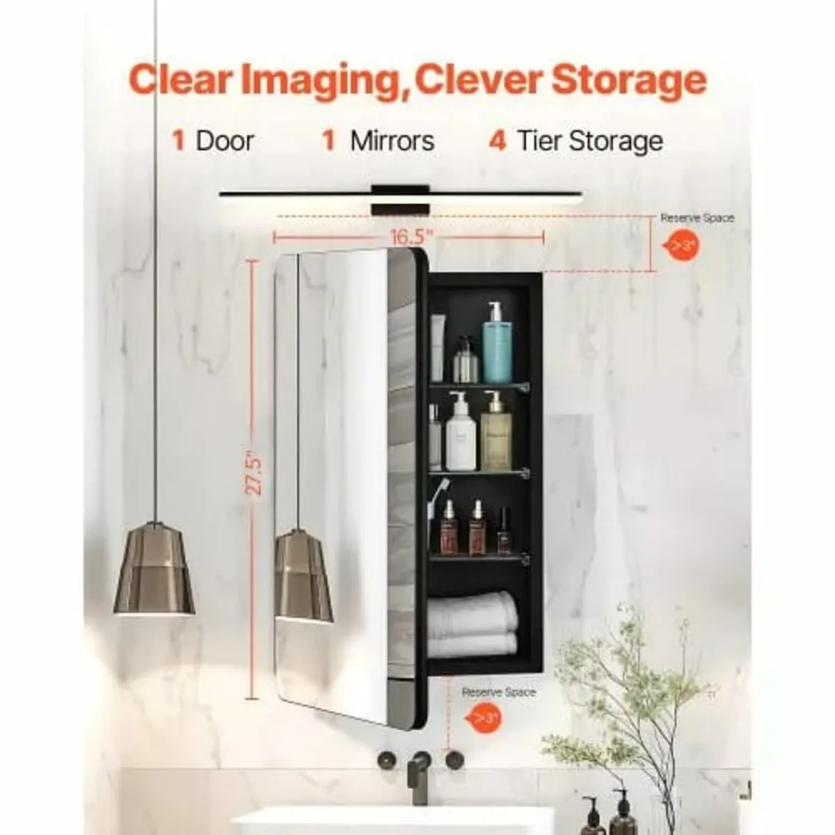 Medicine Cabinet, 16.5 x 27.5 inch, Medicine Cabin - Image 2