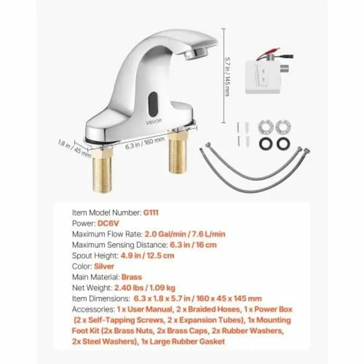Silver Touchless Bathroom Sink Faucet, Automatic M - Image 4